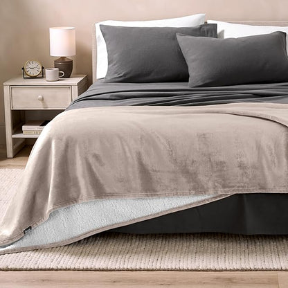Bare Home Sherpa Fleece Blanket - Full/Queen Size - Blanket for Bed, Sofa, and Couch - Warm & Lightweight - Fluffy & Soft - Reversible (Full/Queen, Light Taupe)