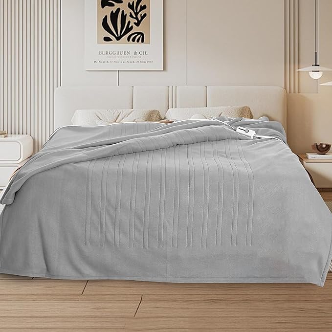 Electric Heated Blanket Full Size 72"x84", Soft Fleece with 10 Hours Auto-Off & 4 Heating Levels, Overheating Protection, Machine Washable, Cozy Light Gray