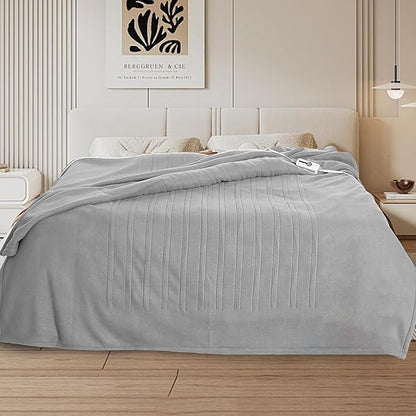Electric Heated Blanket Full Size 72"x84", Soft Fleece with 10 Hours Auto-Off & 4 Heating Levels, Overheating Protection, Machine Washable, Cozy Light Gray