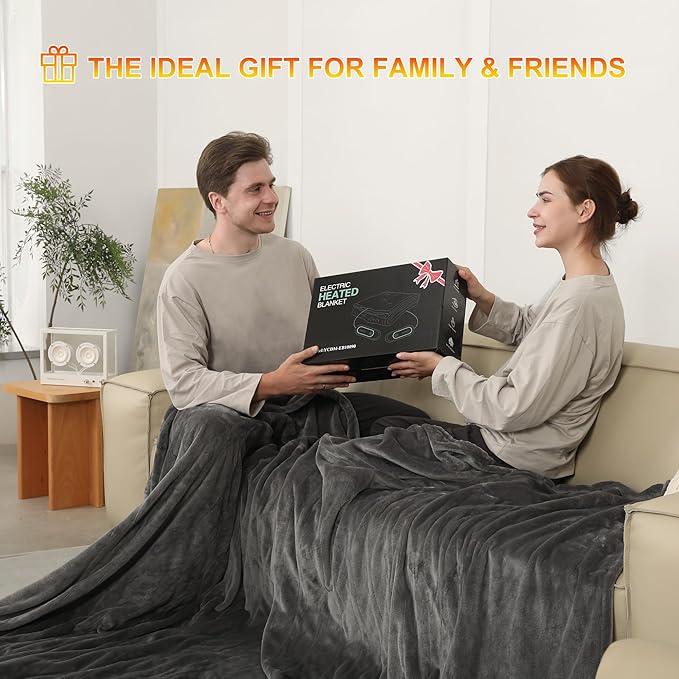 Heated Blanket King Size, Soft Cozy Upgraded Flannel Electric Blanket Dual Control with 5 Heating Levels & 10 Hours Auto Off, Fast Heating & ETL & FCC Certification, 100" x 90", Silver Gray