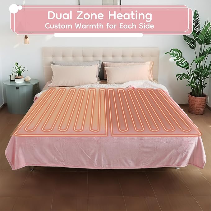 Electric Heated Blanket King Size - 90"x100", Soft Flannel Heating Blanket, 10 Heating Levels, 1-12 H Auto Shut Off, Breathable Warm and Washable for Bed, Light Pink