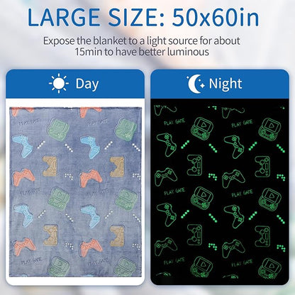 SALIMAH Glow in The Dark Blanket Gaming Gifts,Gamer Controller Gifts for Boys,Gift Toys for Teen Son Adult Gamepad Presents,Soft Kids Blankets Gifts for Grandkids Teens for Christmas Birthday, 50"x60"