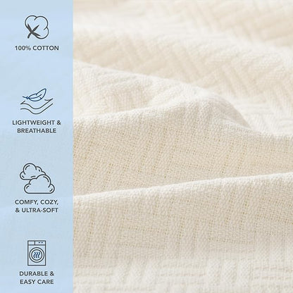 Arkwright Basket Weave Throw Blanket - Case of 4-100% Ringspun Cotton All Season Throws, Luxury Hotel Quality, Soft on Skin, Breathable, 300 GSM for Bed, Sofa, and Chair, 50 X 70 in, Ivory