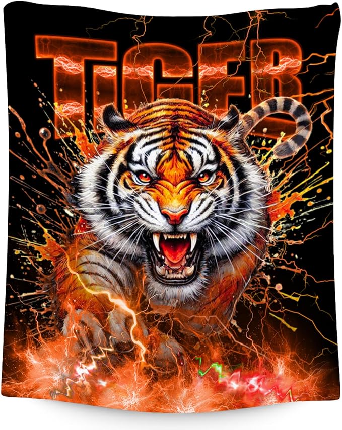 Kids Throw Blanket Tiger Gifts for Boys Child, 50"x60" Fleece Soft Cozy Throw for Son Grandson