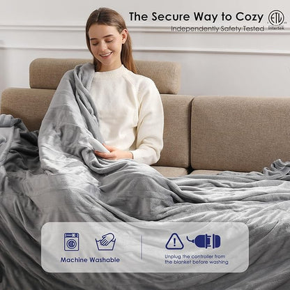 Electric Blanket Heated Blanket Full Size with 5 Heat Levels & 10 Hrs Timer, Premium Cozy Double Flannel Heating Blanket, Fast Heating & Overheating Protection, Grandma Birthday Gifts(Subtle Grey)