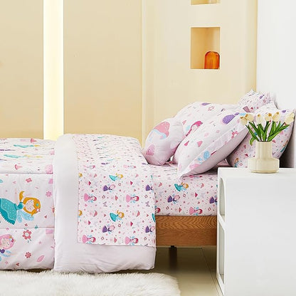 Mooreeke Full Size Comforter Sets for Girls Kids, 8 Pieces Bed in a Bag Pink Fairy Bedding Comforter Sheet Set with Shams and Decorative Toy Pillow, Ultral Soft Microfiber Kids Bed Set