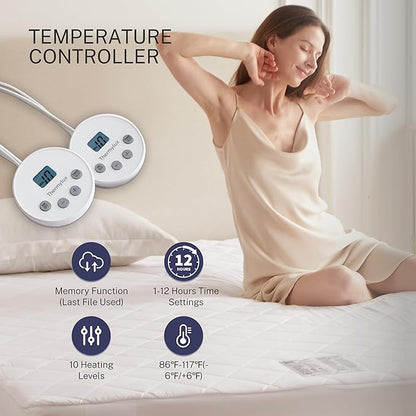 Electric Mattress Pad Queen Size Quilted Wave 10 Heat Settings & Dual Control with 12 Hour Auto Off,Deep Pocket Fits up to 15", Microfiber Bed Warmer, ETL Certified Machine Washable,60"x80"