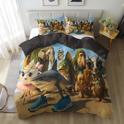 Italian Brainrot Bedding Duvet Cover Set,Funny Fusion AnimalsTwin Full Queen King Comforter Cover Bedding Set for Kids Boys Bed Decor Gifts ﻿ (Color 17,Twin (68" x 90"))