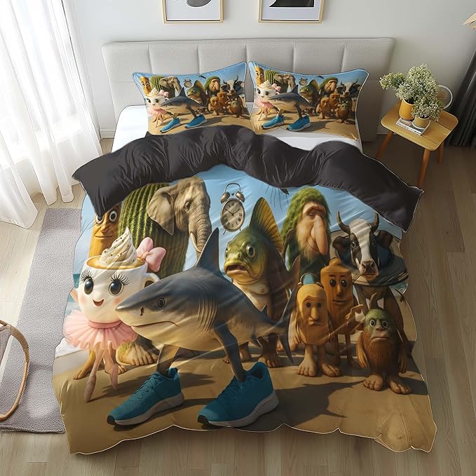Italian Brainrot Bedding Duvet Cover Set,Funny Fusion AnimalsTwin Full Queen King Comforter Cover Bedding Set for Kids Boys Bed Decor Gifts ﻿ (Color 17,Queen (90" x 90"))