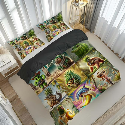 Italian Brainrot Bedding Duvet Cover Set,Funny Fusion AnimalsTwin Full Queen King Comforter Cover Bedding Set for Kids Boys Bed Decor Gifts ﻿ (Color 8,Twin (68" x 90"))