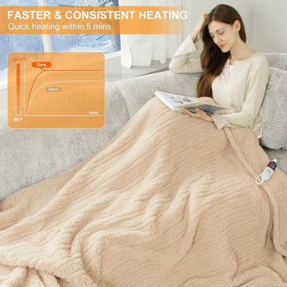 Heated Blanket Full Size 72"X84" Beige - Soft Double Sided Sherpa Electric Blanket Full Size with LED Display, 6 Heating Levels & 10 hrs Timer, Machine Washable & Fast Heating, Gift for Women