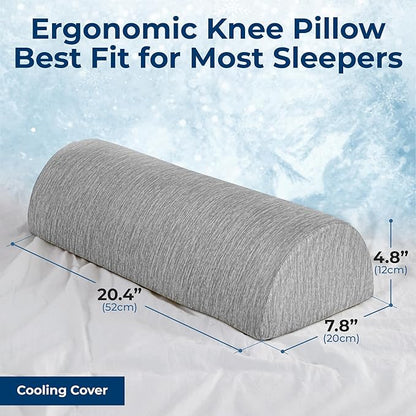 5 STARS UNITED Knee Pillow for Back Sleeping – Cooling Cover - Memory Foam Cushion for Sciatica Pain Relief – Under Leg Support for Sleeping on Back – Half Moon Bolster for Bed, Arctic Gray