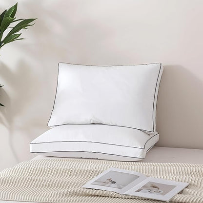 ELNIDO QUEEN Goose Feather Down Pillows Queen Size Set of 2，Luxury Hotel Collection Bed Pillows for Sleeping， Down Surrounded Pillows 2 Pack, Soft ＆ Fluffy for Side, Back Sleepers 20x30 in