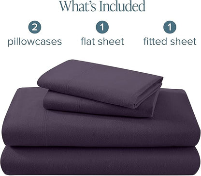 Bare Home Flannel Sheet Set 100% Cotton, Velvety Soft Heavyweight - Double Brushed Flannel - Deep Pocket (King, Eggplant)