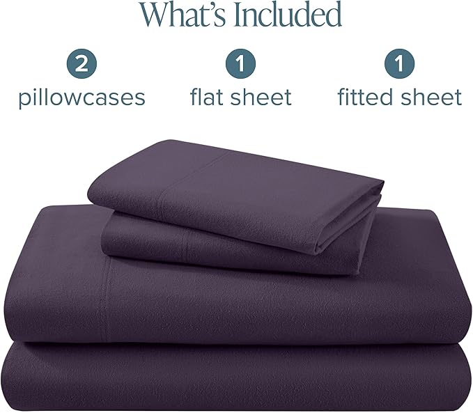 Bare Home Flannel Sheet Set 100% Cotton, Velvety Soft Heavyweight - Double Brushed Flannel - Deep Pocket (Cal King, Eggplant)