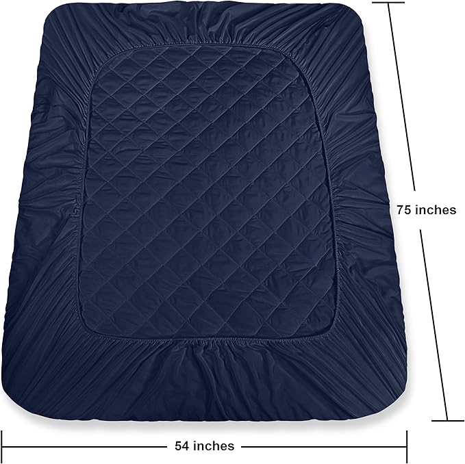 Utopia Bedding Quilted Fitted Mattress Pad, Full Size, Elastic Fitted Mattress Topper Protector and Cover with Deep Pocket Stretches up to 16 Inches, Machine Washable (Navy)