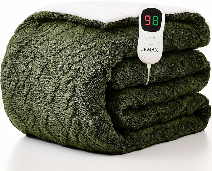 Heated Electric Blanket Twin Size-62"x84" Heating Blanket with 10 Heating Levels & 5 Time Settings Over-Heat Protection，Winter Warmer for Adults with ETL Certification（Green）