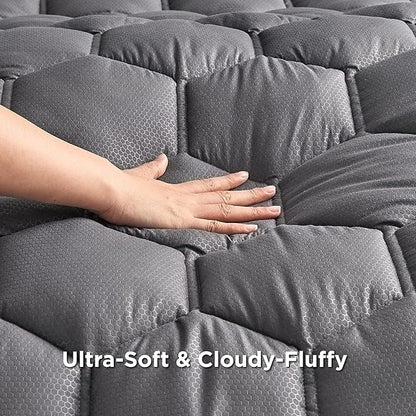 Bedsure Mattress Pad Full Size - Soft Mattress Cover Padded, Quilted Fitted Mattress Protector with 8-21" Deep Pocket, Breathable Fluffy Pillow Top, Grey, 54x75 Inches
