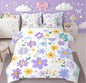 Feelyou Cute Flower 7 Piece Bedding Set Queen Size Kids Cartoon Cute Floral Bed in a Bag for Girls Teens Purple Yellow Comforter Set with Sheets Kawaii Bed Set