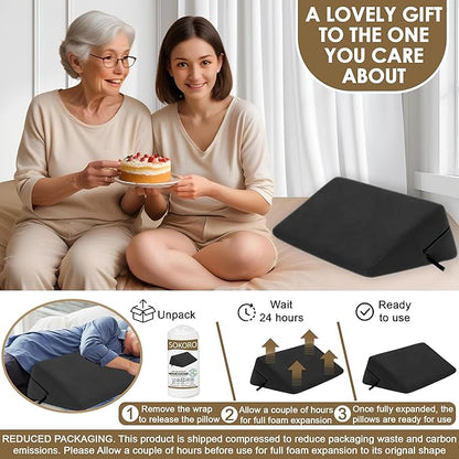 sokoro Bed Wedge Pillow for Sleeping, Triangle Pillow Wedge, Acid Reflux, Gerd, After Surgery, Back Support, Body Positioners for Pregnancy, Adults, Seniors to Elevate Head, Knee, Leg, Black