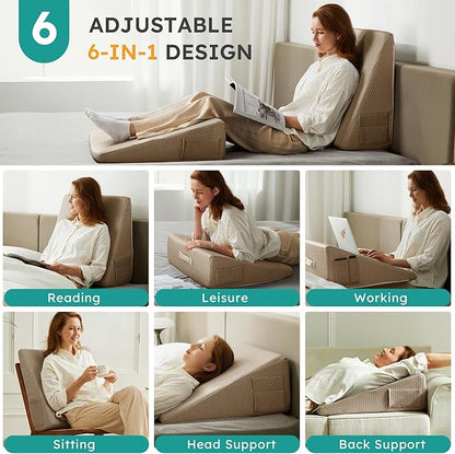 Bedluxe Wedge Pillow, 12 inch Bed Wedge Pillow for Headboard, Pillow Wedge for Acid Reflux Relief, Sleeping, After Surgery, Snoring, Gerd, Triangle Pillow Wedge - Cooling Memory Foam Top, Coffee