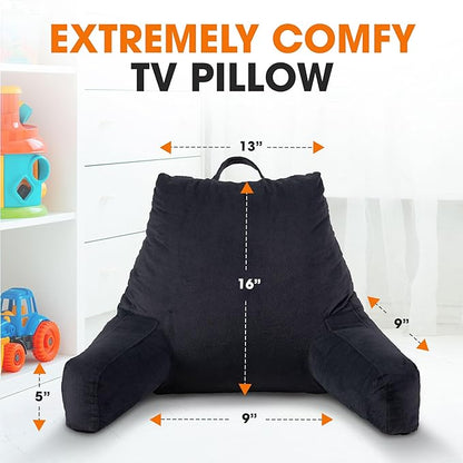 Cheer Collection Reading Pillow with Arms – Portable Bed Pillow for Sitting Up & Support, Hollow Fiber-Filled Back Rest Pillow for Sitting in Bed & Couch, Machine Washable, Black (Small)