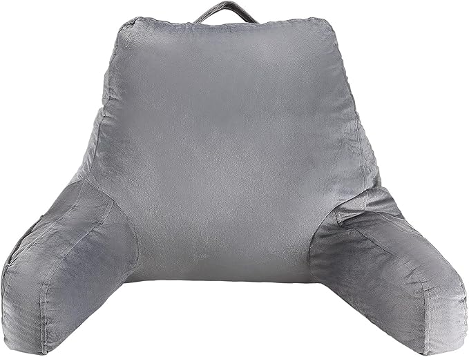 VEVOR Reading Pillow, Standard Size Back Pillow for Bed Sitting Up with 3 Pockets, Sitting Pillow for Bed with Shredded Memory Foam, Bed Chair Pillow for Watching TV, Reading, Gaming, Resting, Grey