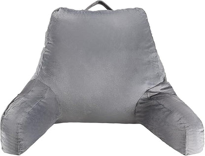 VEVOR Reading Pillow, Standard Size Back Pillow for Bed Sitting Up with 3 Pockets, Sitting Pillow for Bed with Shredded Memory Foam, Bed Chair Pillow for Watching TV, Reading, Gaming, Resting, Grey