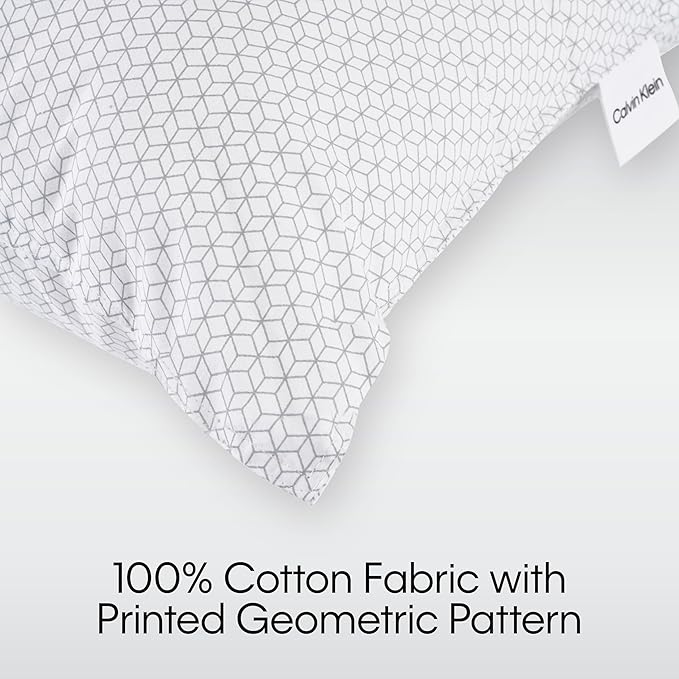 Calvin Klein Geometric Print 20" x 28" Standard/Queen Size Set of 2 Bed Pillows for Sleeping, White