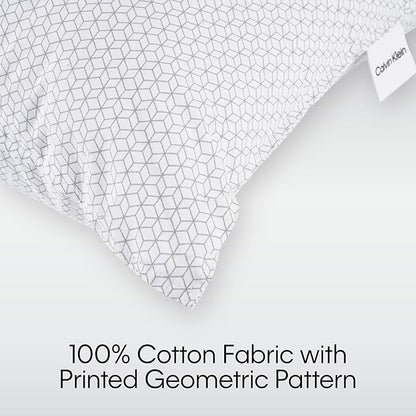 Calvin Klein Geometric Print 20" x 28" Standard/Queen Size Set of 2 Bed Pillows for Sleeping, White