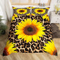 Castle Fairy Sunflowers Duvet Cover Queen for Children,Leopard Fur Print Bedding Set Room Decor Gift Comforter Cover,Wildlife Animal Floral Quilt Cover with 2 Pillowcases, 3 Pieces, Soft