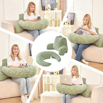 Back Pillow for Bed Sitting Up,U Shaped & Back Support Pillow for Bed,17" Backrest with Lumbar & Arm Support,Comfy Corduroy Fabric,Lap Pillow for Gaming/Reading/Watching TV,Green