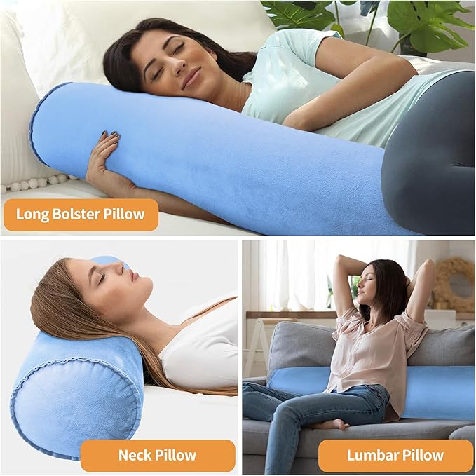 EULANT 2 Pack 35Inch Inflatable Long Bolster Body Pillow for Kids Teens,Body Pillow for Bed with Soft Velvet,Round Cervical Roll Cylinder Bolster Body Pillow for Hugging Sleeping,Back,Neck etc.