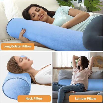 EULANT Inflatable Long Bolster Body Pillow for Adults Kids,Round Cervical Roll Cylinder Bolster Body Pillow for Hugging Sleeping,Back,Neck