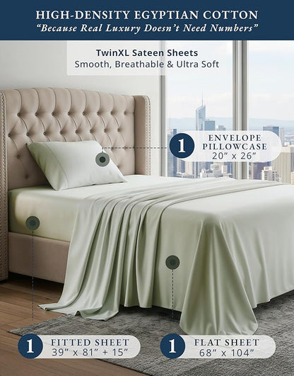 LANE LINEN 100% Egyptian Cotton Bed Sheets sábanas Twin Extra Long, Soft & Comfy Luxury Hotel Like Thick Bedding Sheets & Pillowcase Set, Machine Wash Naturally Cooling - Mineral
