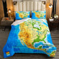 Feelyou World Map Soft Comforter Set Kids Topographic Map of The World Continents Countries Oceans Mountains Bedding Set Blue Green Quilt Decor Room Decor 3Pcs Queen Size