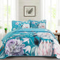 Drucon Floral Quilt Queen Size - 3 Pieces Aqua Blue Quilt Botanical Bedspread Soft Lightweight Flower Bedding Set for All Season (96"x90")