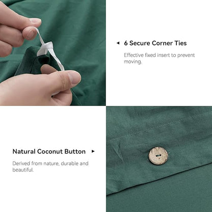 JELLYMONI Cotton Duvet Cover Twin Size - Dark Green Comforter Cover with Button 100% Washed Cotton 2PCS Breathable Soft Solid Bedding Set Duvet Cover 68×90in & 1 Pillowcase (NO Comforter)