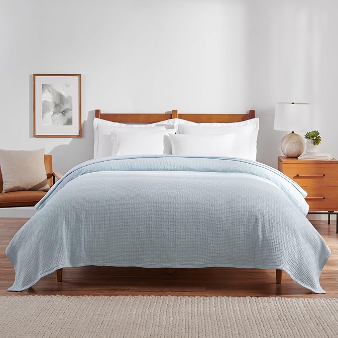 Arkwright Basket Weave Queen Blanket - Case of 4-100% Ringspun Cotton All Season Blankets, Luxury Hotel Quality, Soft on Skin, Breathable, 300 GSM for Bed, Sofa, and Chair, 90 X 90 in, Blue