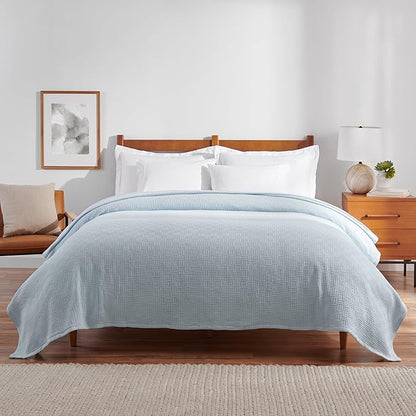 Arkwright Basket Weave Queen Blanket - Case of 4-100% Ringspun Cotton All Season Blankets, Luxury Hotel Quality, Soft on Skin, Breathable, 300 GSM for Bed, Sofa, and Chair, 90 X 90 in, Blue