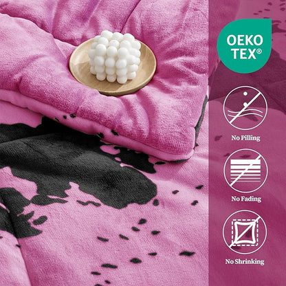 Petrichor Velvet Flannel Queen Comforter Set-Cow Print Western Style Blanket,Luxury Fuzzy Heavy Bedding Set, 3 Pieces Plush Winter Bed Set with Comforter (90"x90") & 2 Pillow Shams (20"x26")