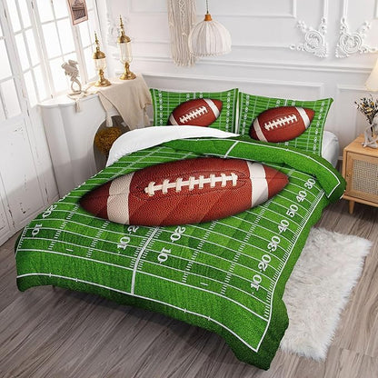 Kids Comforter Set Football Theme Printed Pattern Bedding Set with 1 Comforter and 2 Pillowcases for Girls Boys Bedroom All Season(B-Football Theme01 Full)