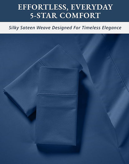 LANE LINEN 100% Egyptian Cotton Queen Sheet Set, Luxury Hotel Like Thick Fully Elasticized Mercerized Sheets Queen Size Set, No Pill Fade Resistant Bedding Sheets & Pillowcase Set - Sea Sail