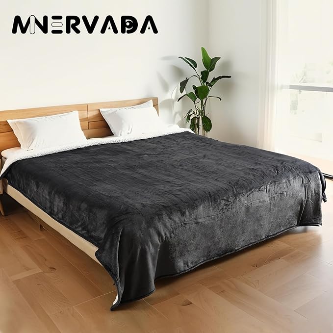 Heated Electric Blanket Queen Size 84''x90'', Dual Controller Soft Flannel with 10 Heat Settings 1-12 Hour Auto Off Large Blanket for Bed - Dark Grey