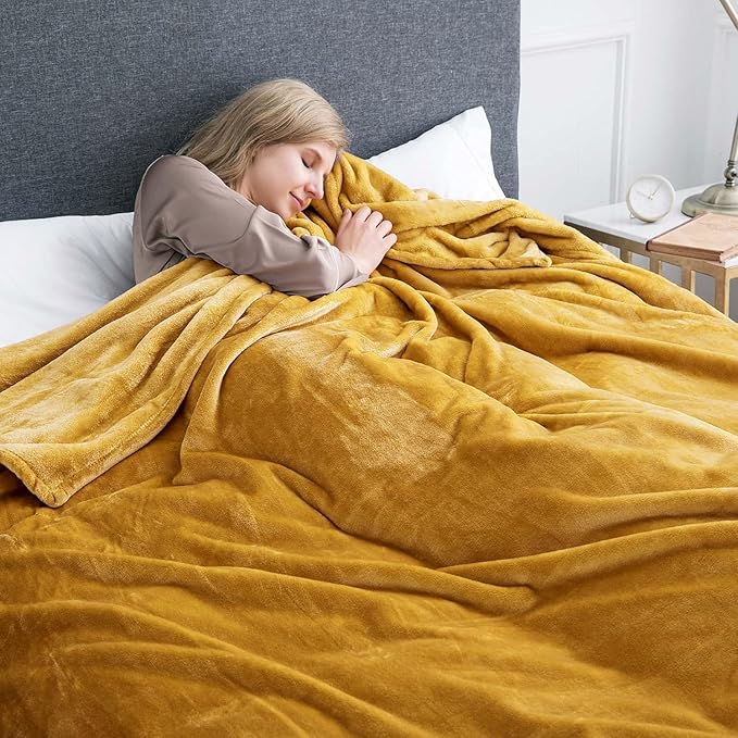 IR Imperial Rooms Fleece Blanket - Super Soft Fluffy Throw Blanket for Sofa and Bed - Warm and Cozy Lightweight 400 GSM Microfiber Bed Throws Blankets, 50 x 60 Inches (Throw/Travel, Mustard)