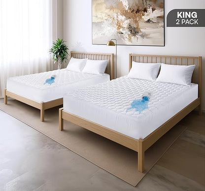 Utopia Bedding 2 Pack Waterproof Mattress Protector, King Mattress Pad, Noiseless Quilted Fitted Cover with Deep Pocket Stretches up to 16 Inches (White)