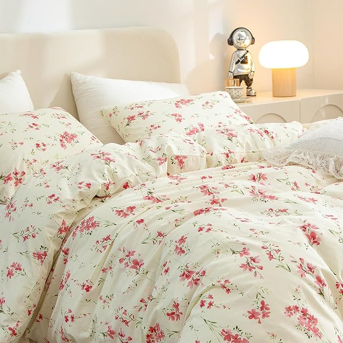 Jane yre Duvet Cover Floral King Brushed Microfiber 3 Pieces Bedding Sets, Garden Style Pattern Duvet Cover Flower, with Zipper Closure, Luxury Soft Breathable Comfy