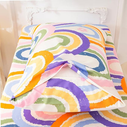 SDIII 4 Piece Rainbow Toddler Bedding Set, Soft Microfiber Toddler Bed Princess Bedding Set with Comforter, Fitted Sheet, Flat Sheet and Pillowcase