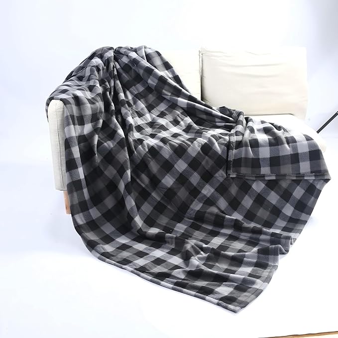 Electric Heated Blanket 72"x84" Full Size - 4 Heat Levels, 10H Auto Shut Off, Ultra-Soft Fleece Heated Blanket with Overheat Protection, Machine Washable - Grey Checkered Pattern