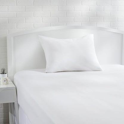 Amazon Basics Standard Pillowcase with Zipper, 100% Cotton Hypoallergenic, Pillow Protector, White (27 x 21 Inches), Pillows Not Included